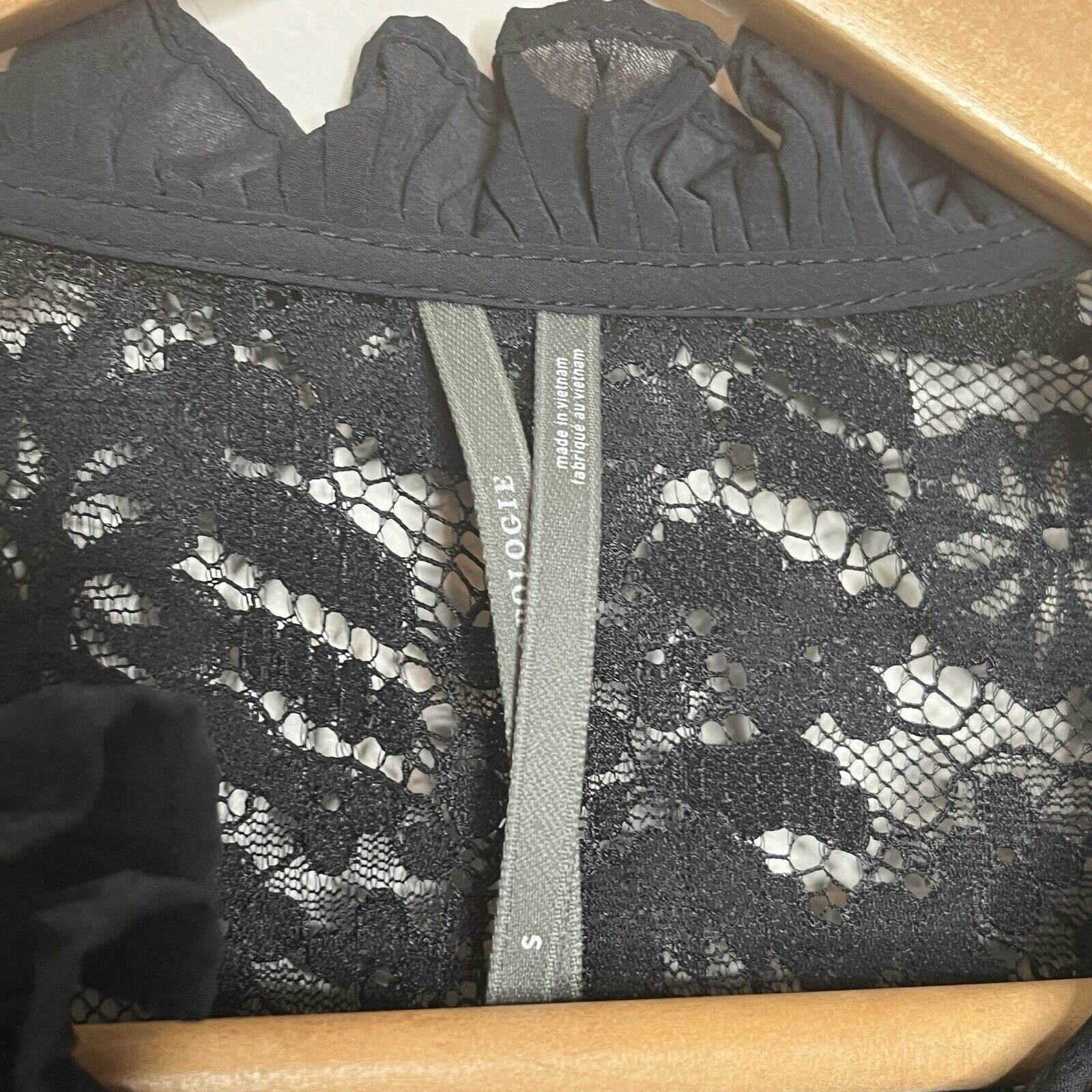 Anthropologie Ruffled Sheer Long Sleeve Blouse Black Womens S Whimsigoth — image 6 of 8